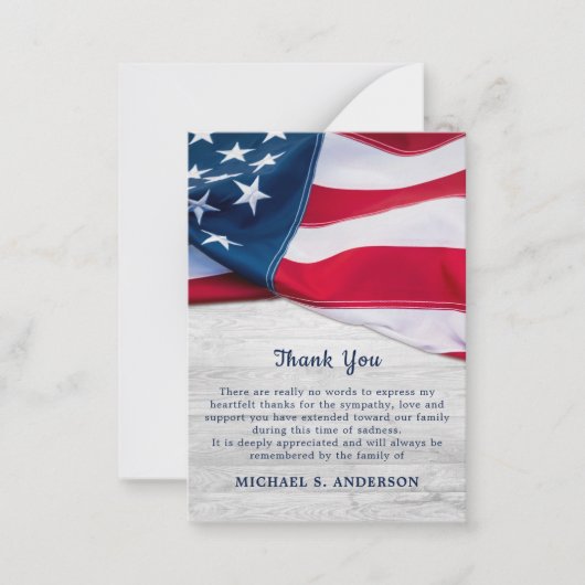 バジェット愛国的な米国国旗の退役軍人葬儀ありがとう ノートカード (正面)
