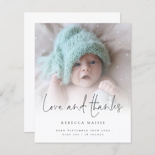 バジェット愛感謝してい写真オーバーレイ誕生発表 (正面/裏面)