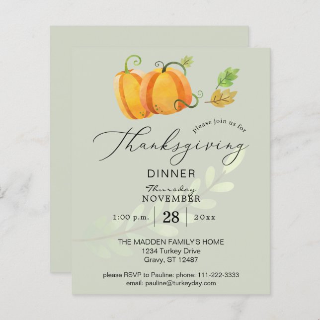 バジェット感謝祭かぼちゃデュオディナーオリーブ (正面/裏面)