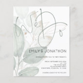 バジェット我々は水の色の葉の結婚式招待状 (正面)