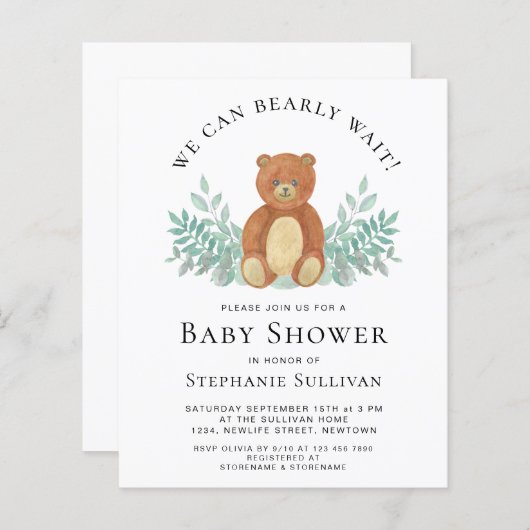 バジェット我々は赤ちゃんシャワー招待状待ち (正面/裏面)