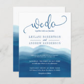 バジェット我々ブルーウォーター色結婚式招待状 (正面/裏面)