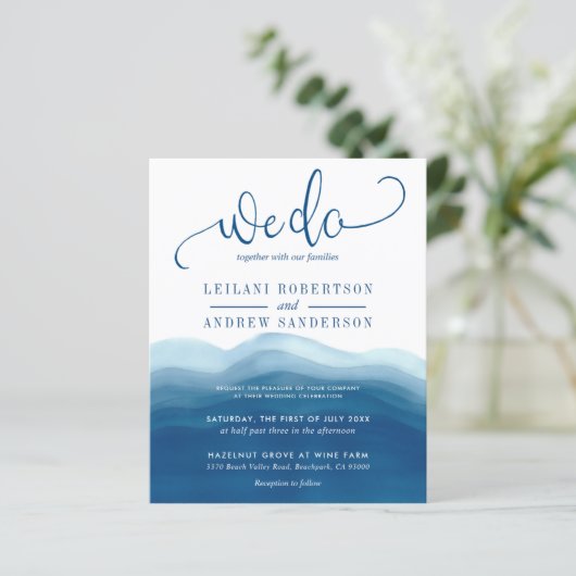 バジェット我々ブルーウォーター色結婚式招待状 (スタンド正面)