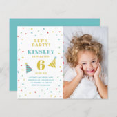 バジェット散水フォト子供の誕生日招待状 (正面/裏面)