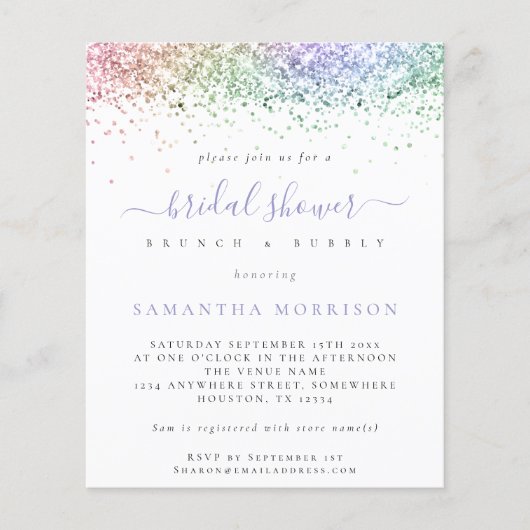 バジェット数々のカラーグリッターブライダルシャワー招待 (正面)