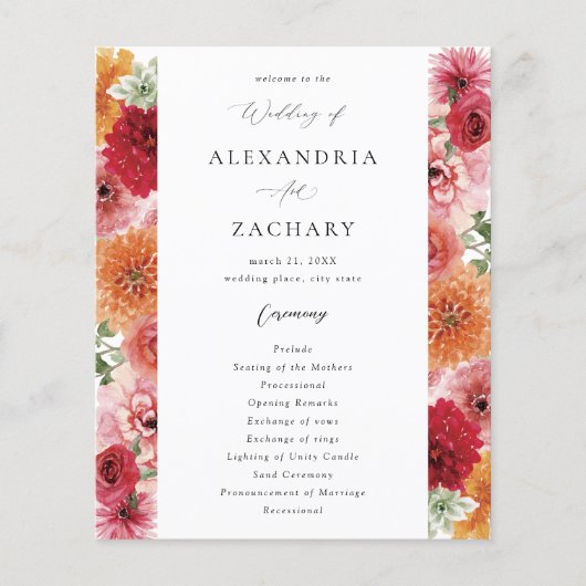 バジェット数々のサマーカラーフローラ結婚式 プログラム (正面)