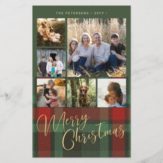 バジェット数々の写真赤い緑の格子模様クリスマス チラシ (正面)