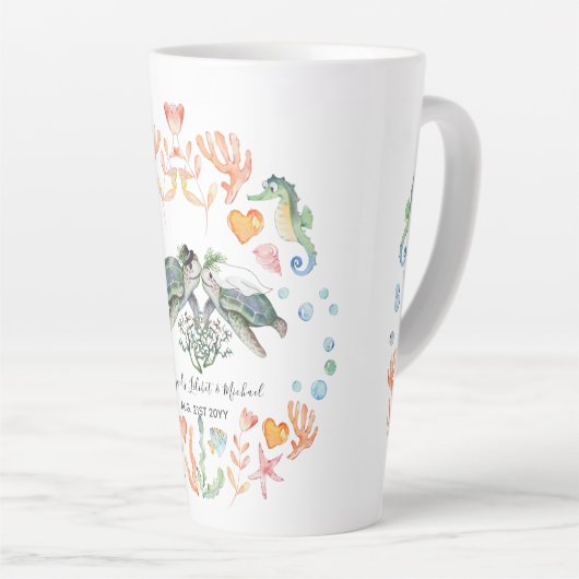 バジェット新婚ウェディングギフトカスタムウミガメ カフェラテマグ (右アングル)