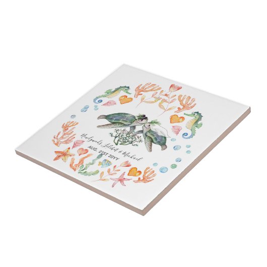 バジェット新婚ウェディングギフトカスタムウミガメ タイル (側面)