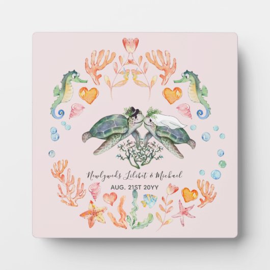 バジェット新婚ウェディングギフトカスタムウミガメ フォトプラーク (正面)