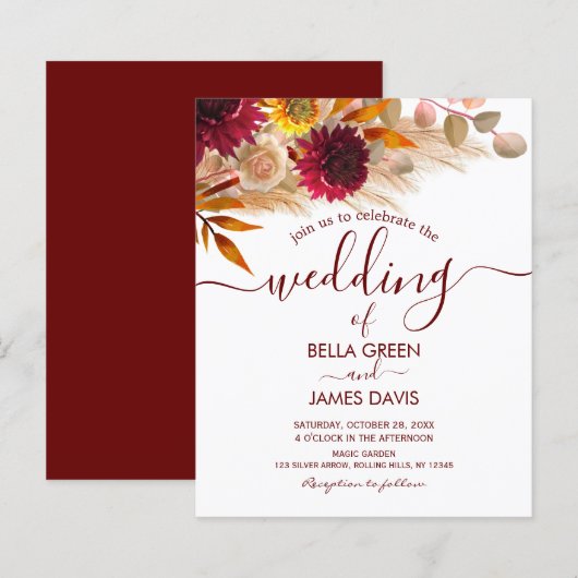 バジェット書道秋葉結婚式招待状 (正面/裏面)