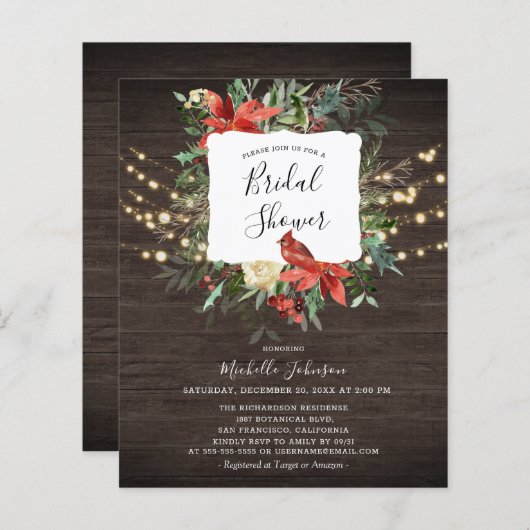 バジェット木造（鳥）ショウジョウコウカンチョウライトブライダルシャワーフライヤー (正面/裏面)