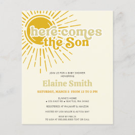 バジェット来ここで息子レトロ少年の赤ちゃんシャワー