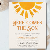 バジェット来ここの息子の男の子の赤ちゃんシャワー招待状