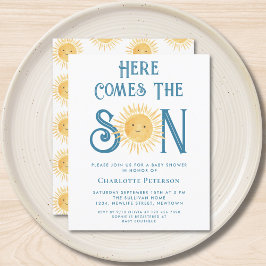 バジェット来ここの息子の赤ちゃんシャワー招待状