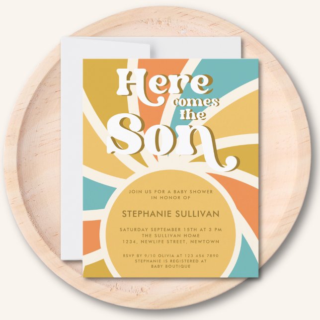 バジェット来ここの息子の赤ちゃんシャワー招待状 (クリエイターアップロード済み)