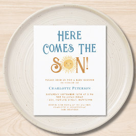 バジェット来ここの息子の赤ちゃんシャワー招待状