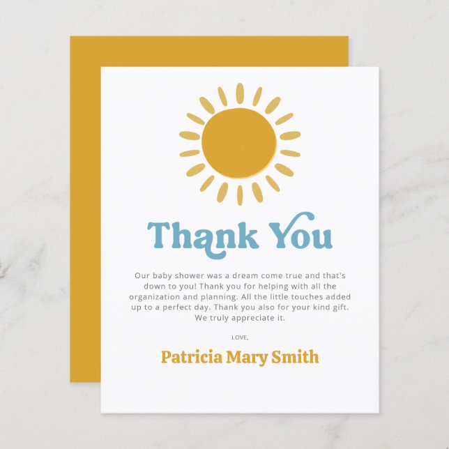 バジェット来ここ息子の赤ちゃんシャワー感謝していユー (正面/裏面)