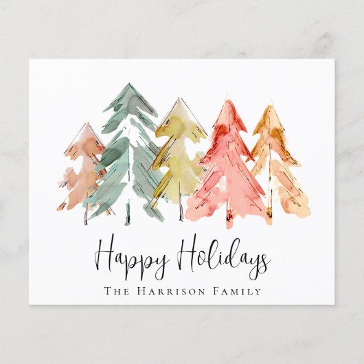 バジェット松の木の水の色セージクリスマスカード (正面)