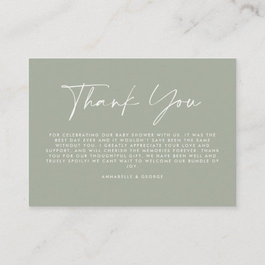 バジェット植物性シンプルの赤ちゃんシャワーサンキューグリーン エンクロージャーカード (裏面)