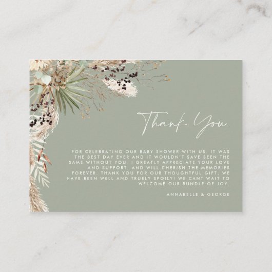バジェット植物性シンプルの赤ちゃんシャワーサンキュー写真 エンクロージャーカード (裏面)