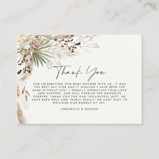 バジェット植物性シンプルの赤ちゃんシャワーサンキュー写真 エンクロージャーカード (裏面)