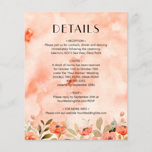 バジェット水の色のフローラ結婚が1つの招待状ですべて (裏面)