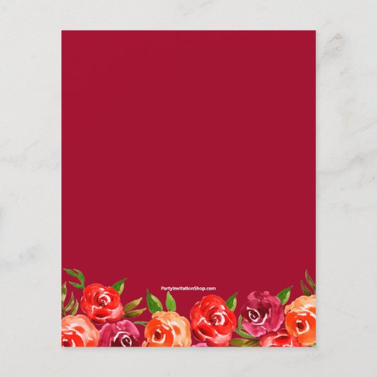 バジェット水の色の花ブライダルシャワー招待 (裏面)