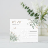 バジェット水の色の葉の緑の金ゴールド結婚式RSVP (スタンド正面)