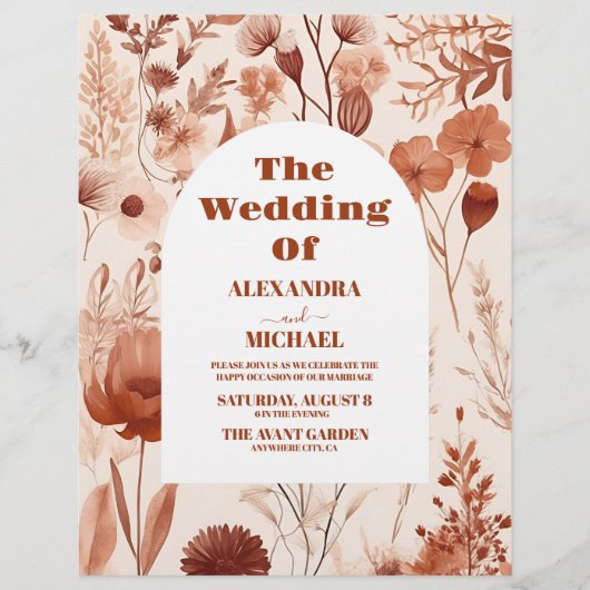 バジェット水の色バーガンディーワイルドフラワー結婚ズ チラシ (正面)