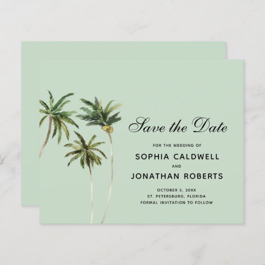 バジェット水の色ヤシの木シンプルの日付を保存 (正面/裏面)