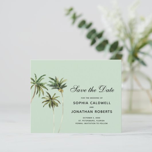 バジェット水の色ヤシの木シンプルの日付を保存 (スタンド正面)