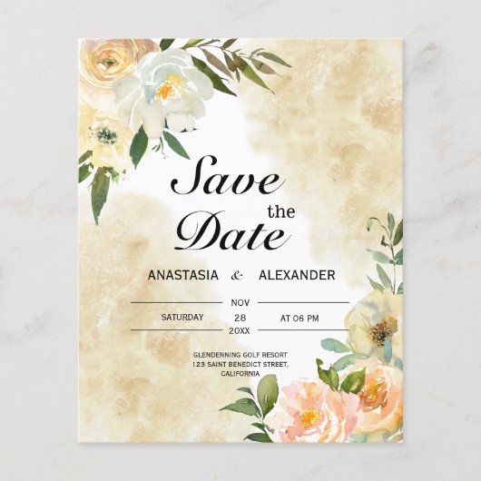 バジェット水の色日付を保存。セーブザデート チラシ (正面)