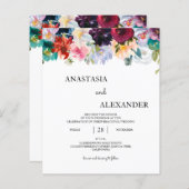 バジェット水の色結婚式招待状。招待状 (正面/裏面)