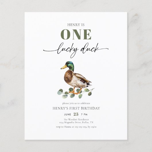バジェット水の色1ラッキーダックボーイ1st誕生日 チラシ (正面)