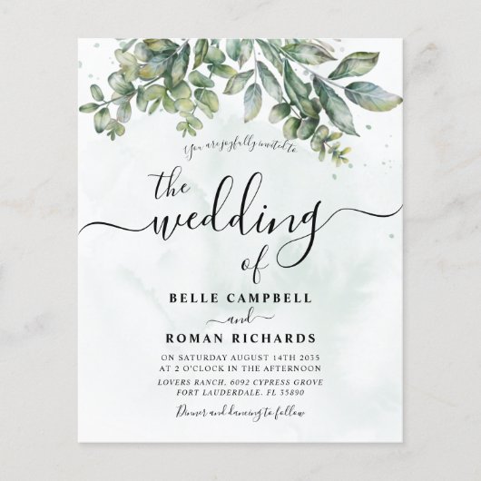 バジェット水カラーセージ緑ユーカリ結婚ス (正面)