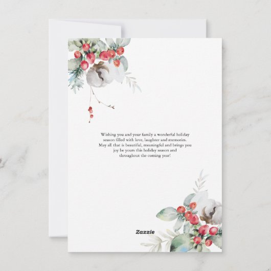 バジェット水カラーフローラアーチフォトクリスマス シーズンカード (裏面)