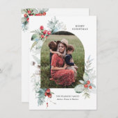 バジェット水カラーフローラアーチフォトクリスマス シーズンカード (正面/裏面)