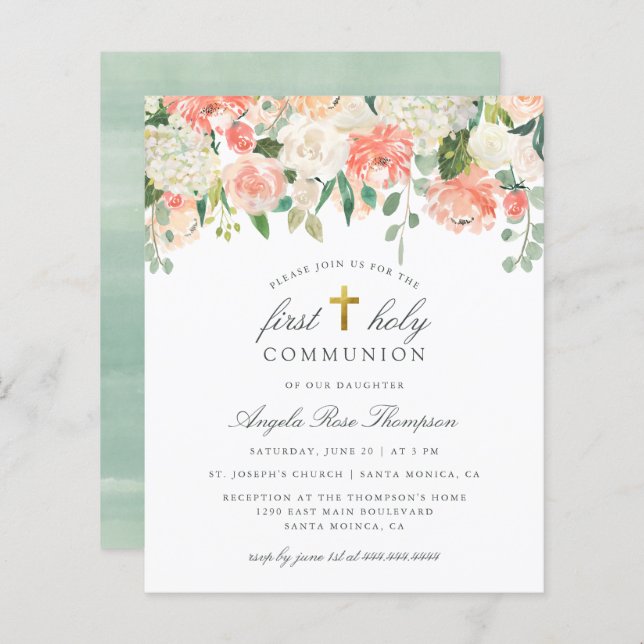 バジェット水カラーフローラファーストホーリーコミュニオン (正面/裏面)