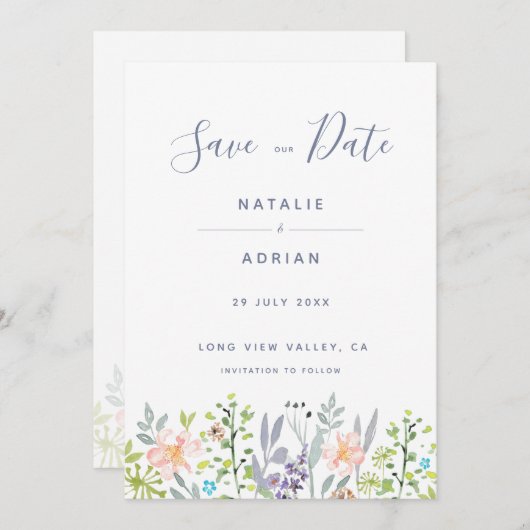 バジェット水カラーフローラ国スタイル素朴 セーブザデート (正面/裏面)