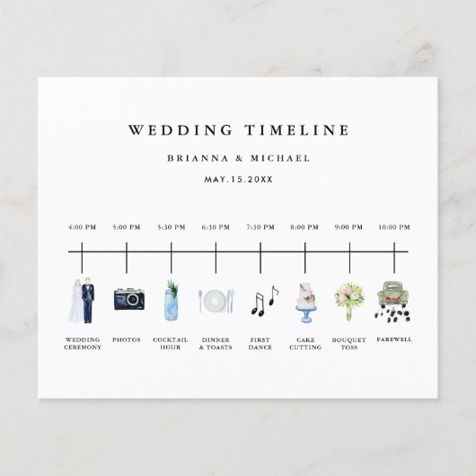 バジェット水彩アイコン結婚式の日タイムライン (正面)