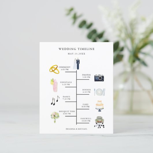 バジェット水彩アイコン結婚式の日タイムライン (スタンド正面)