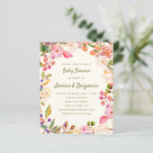 バジェット水彩フローラベビーシャワー写真招待状 (スタンド正面)