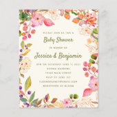 バジェット水彩フローラベビーシャワー写真招待状 (正面)