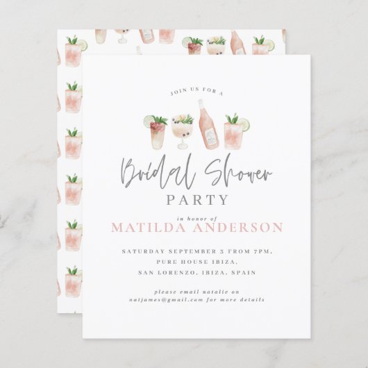 バジェット水彩ブライダルシャワーパーティの招待状 (正面/裏面)