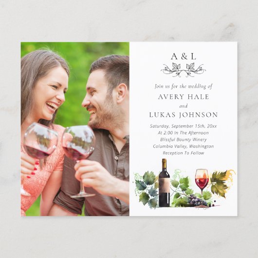 バジェット水彩写真結婚のクレスト招待状 (裏面)