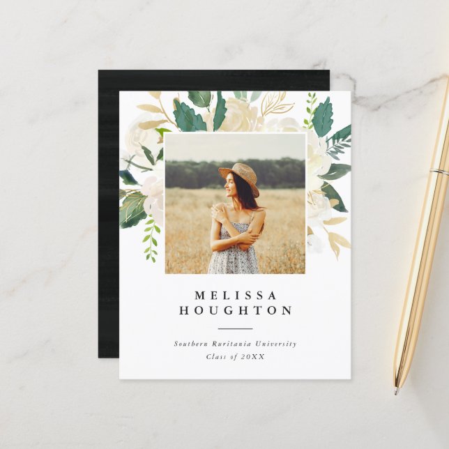 バジェット水彩花写真卒業パーティー (正面/裏面インサイチュ)