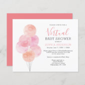 バジェット水彩風船仮想ベビー招待状 (正面/裏面)