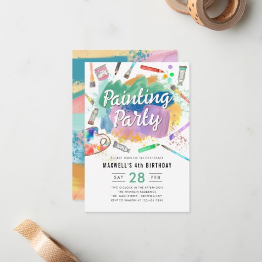 バジェット水絵を描色絵を描のパーティー誕生日 ノートカード (正面/裏面インサイチュ)