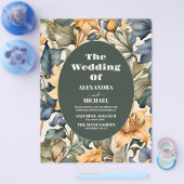 バジェット水色ひまわり植物結婚の チラシ (シングル)